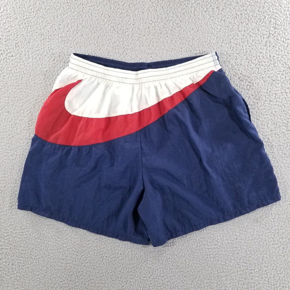 Vtg Nike Swim Trunks Mens XL Red White Blue Big Swoosh Logo 90s Shorts Nylon Y2K